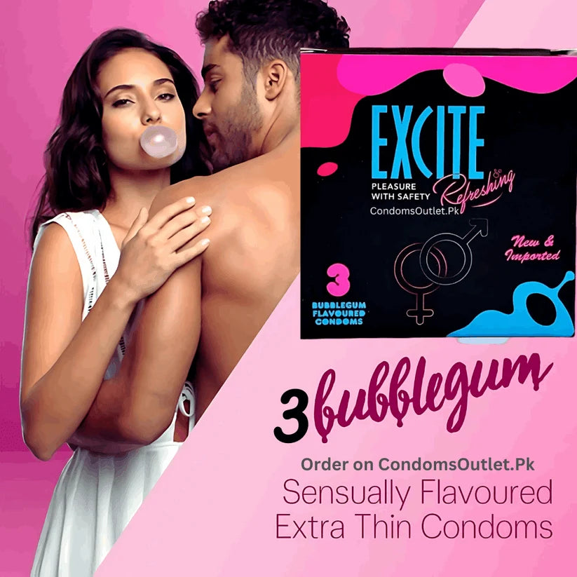 Excite Bubblegum Flavored Condoms (3 Pack) – Pink & Sweet