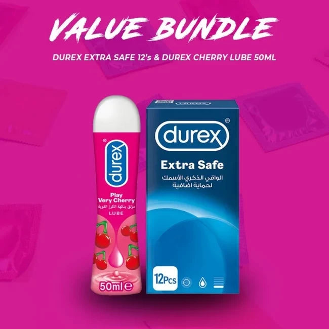 Durex Pack- Play Cherry Lube 50ml + Extra Safe 12s Condoms
